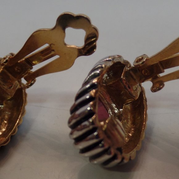 Vintage Gold & Silver Tone W Purple Stone CLIP On Earrings. Miss Jacksons Tulsa - Picture 3 of 12